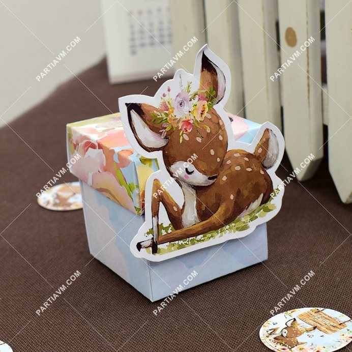 Sevimli Karaca Doğum Günü Karakterli Karton Kutu