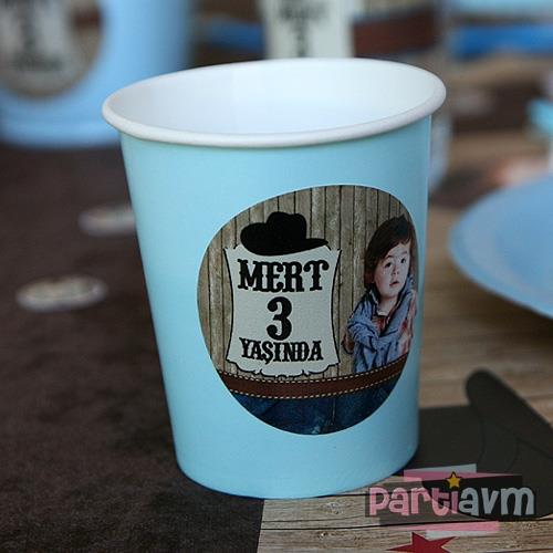 Sevimli Kovboy Doğum Günü Süsleri Etiketli Karton Bardak 5 Adet