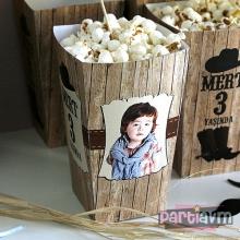 Partiavm Sevimli Kovboy Doğum Günü Süsleri Popcorn Kutusu 5 Adet
