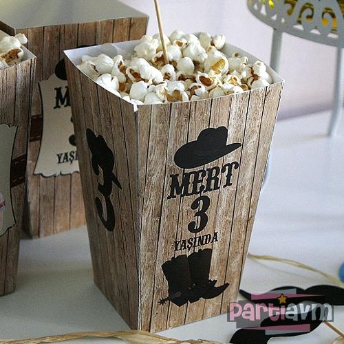 Sevimli Kovboy Doğum Günü Süsleri Popcorn Kutusu 5 Adet