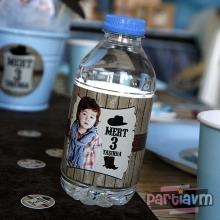 Partiavm Sevimli Kovboy Doğum Günü Süsleri Su Şişesi Bandı Resimli İsimli 5 adet satın al