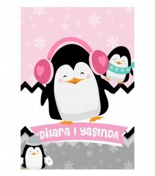 Partiavm Sevimli Penguenler Doğum Günü 70x100 cm Katlanmaz Pano Afiş