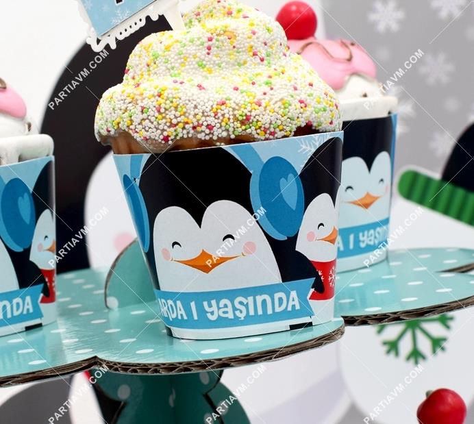 Sevimli Penguenler Doğum Günü Cupcake Sargısı 10 Adet