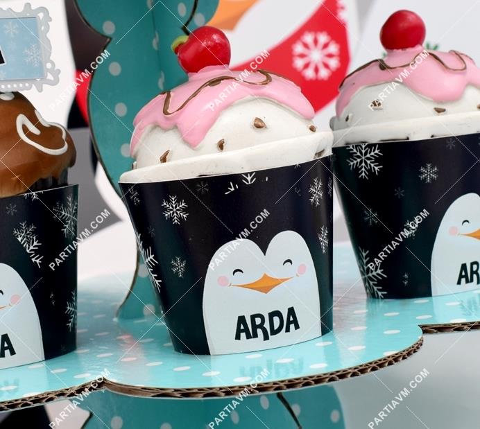 Sevimli Penguenler Doğum Günü Cupcake Sargısı 10 Adet