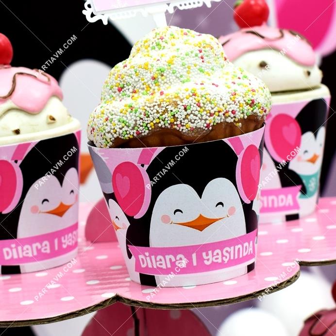 Sevimli Penguenler Doğum Günü Cupcake Sargısı 10 Adet