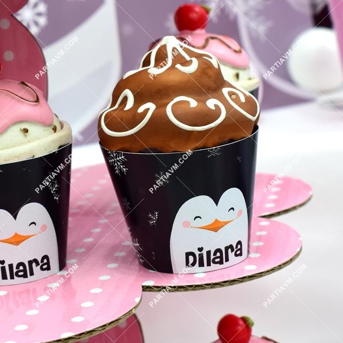 Sevimli Penguenler Doğum Günü Cupcake Sargısı 10 Adet