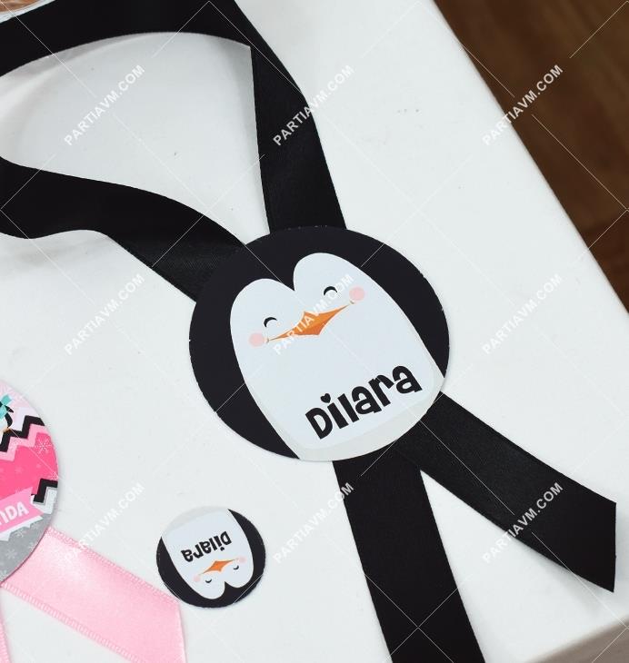Sevimli Penguenler Doğum Günü Karton Sunum Etiketi Kurdele Askılı 5 Adet