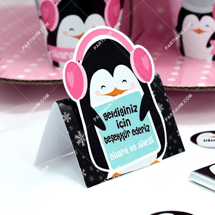 Sevimli Penguenler Doğum Günü Mini Teşekkür Kartı Lüks 8 Adet