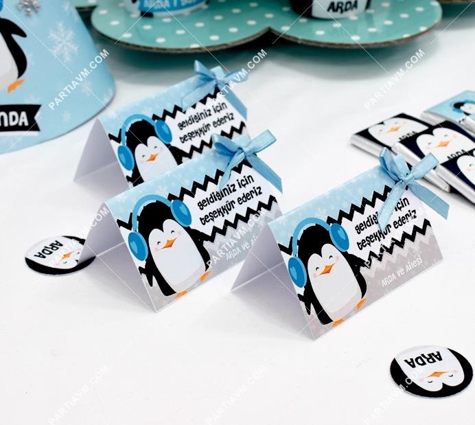 Sevimli Penguenler Doğum Günü Mini Teşekkür Kartı 8 Adet