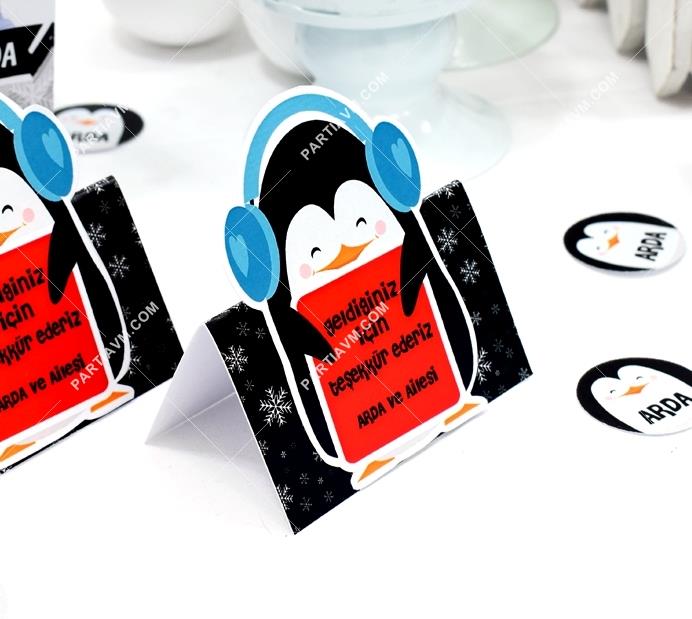 Sevimli Penguenler Doğum Günü Mini Teşekkür Kartı Lüks 8 Adet