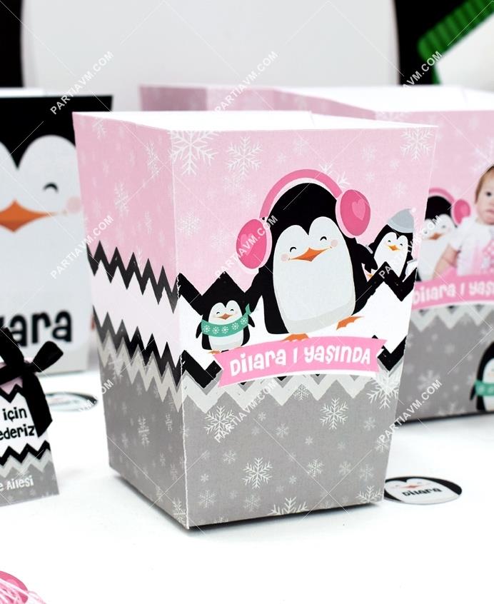 Sevimli Penguenler Doğum Günü Popcorn Kutusu 5 Adet