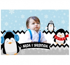 Partiavm Sevimli Penguenler Erkek Doğum Günü 120x85 cm Büyük Boy Kağıt Afiş