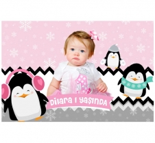 Partiavm Sevimli Penguenler Kız Doğum Günü 120x85 cm Büyük Boy Kağıt Afiş satın al