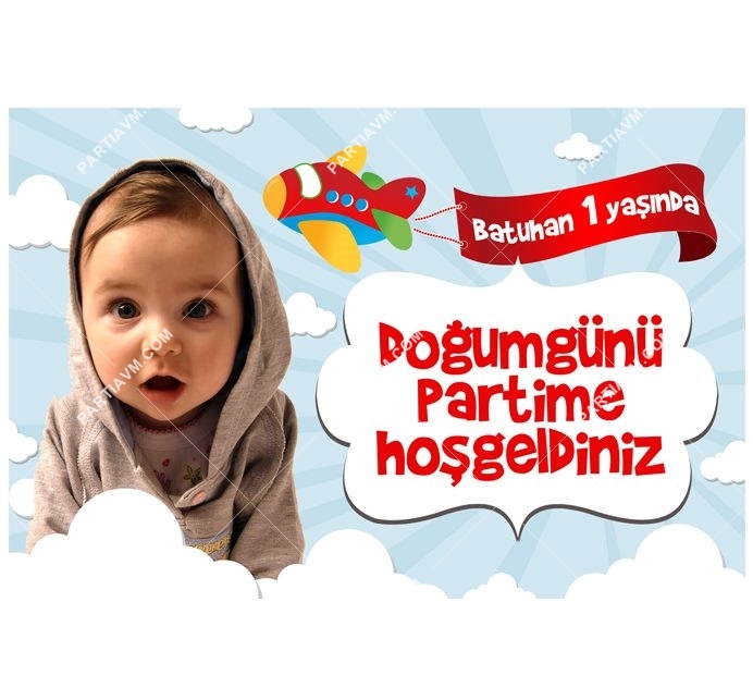 Sevimli Uçak Doğum Günü 120x85 cm Büyük Boy Kağıt Afiş