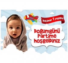 Partiavm Sevimli Uçak Doğum Günü 120x85 cm Büyük Boy Kağıt Afiş