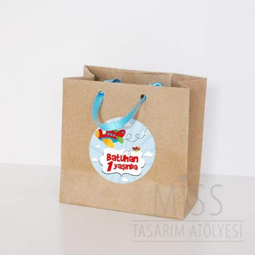 Sevimli Uçak Doğum Günü Süsleri Hediye Çantası Etiketli Kurdeleli 10 X 10 cm 5 Adet