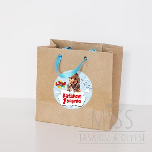 Sevimli Uçak Doğum Günü Süsleri Hediye Çantası Etiketli Kurdeleli 10 X 10 cm 5 Adet