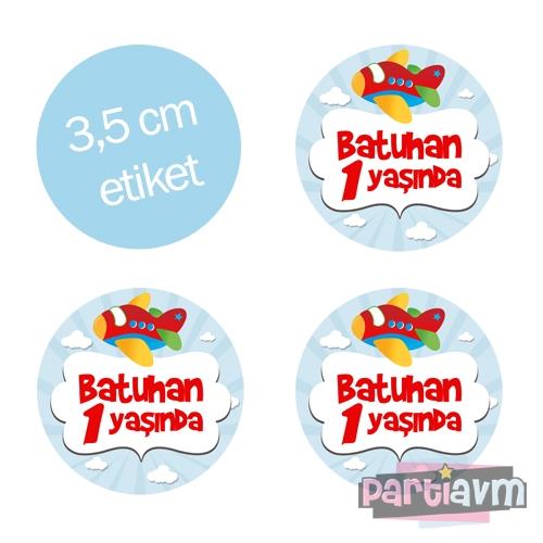 Sevimli Uçak Doğum Günü Süsleri Yuvarlak Etiket 3,5cm 15 Adet