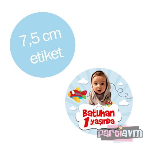 Sevimli Uçak Doğum Günü Süsleri Yuvarlak Etiket 7,5cm 10 Adet