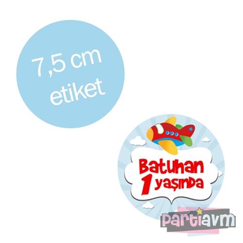 Sevimli Uçak Doğum Günü Süsleri Yuvarlak Etiket 7,5cm 10 Adet