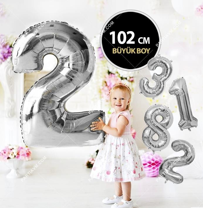 SFHB02A Gümüş Folyo Rakamlı Balon Büyük Boy 102cm