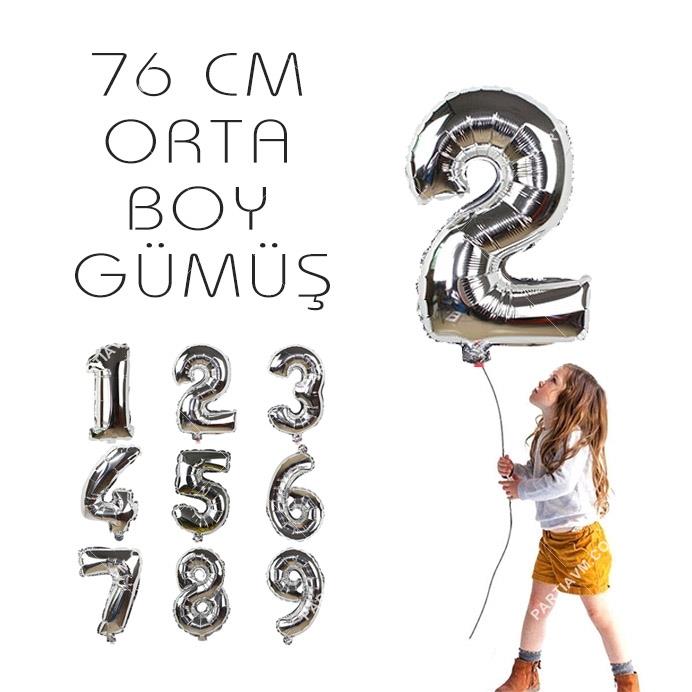 SFHB02B Gümüş Folyo Rakamlı Balon Orta Boy 76cm