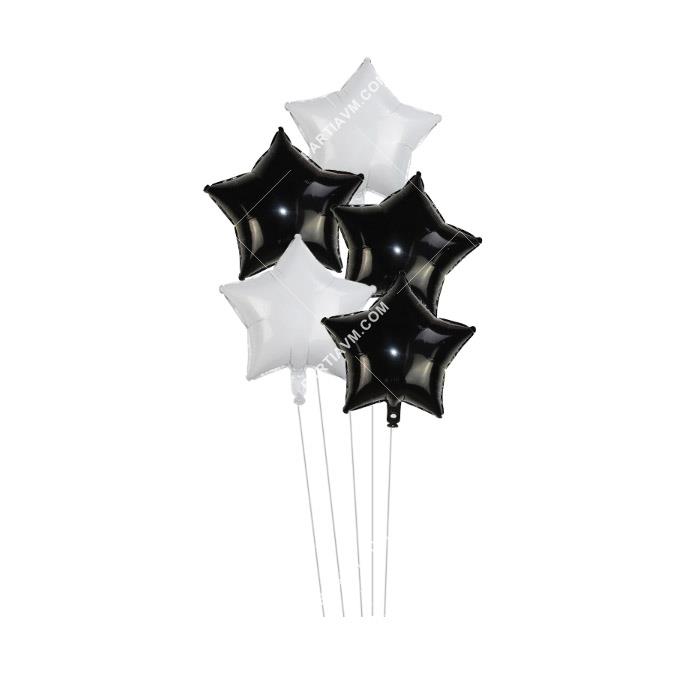 Siyah Beyaz Yıldız Balon Demeti 5li