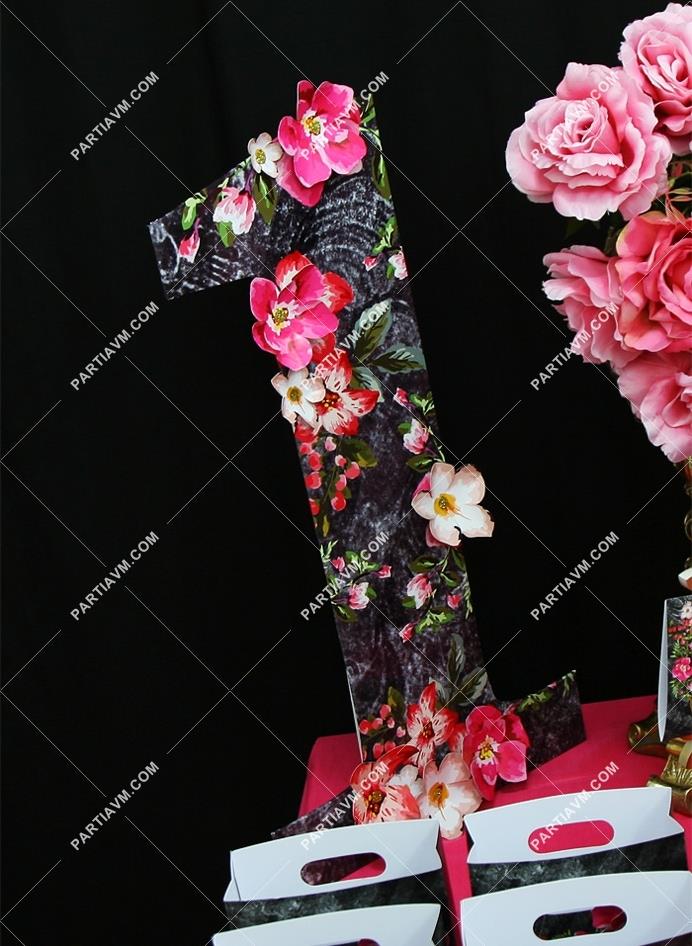 Siyah Fuşya Vintage Doğum Günü 50 cm Rakam Pano Kağıt Çiçek Süslemeli Dekor