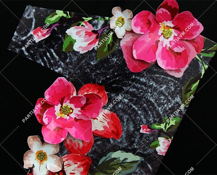 Siyah Fuşya Vintage Doğum Günü 50 cm Rakam Pano Kağıt Çiçek Süslemeli Dekor