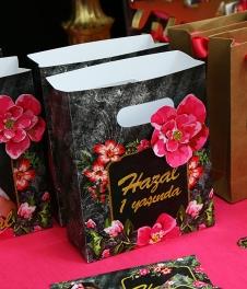 Partiavm Siyah Fuşya Vintage Doğum Günü Hediye Çantası Özel Tasarım 13X16 cm Karton Çiçek Süslemeli 5 Adet satın al
