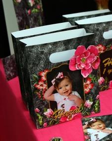 Partiavm Siyah Fuşya Vintage Doğum Günü Hediye Çantası Özel Tasarım 13 X 16 cm Karton Çiçek Süslemeli 5 Adet