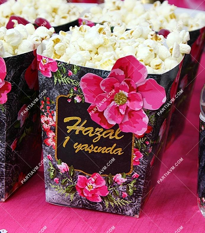 Siyah Fuşya Vintage Doğum Günü Popcorn Kutusu 5 Adet