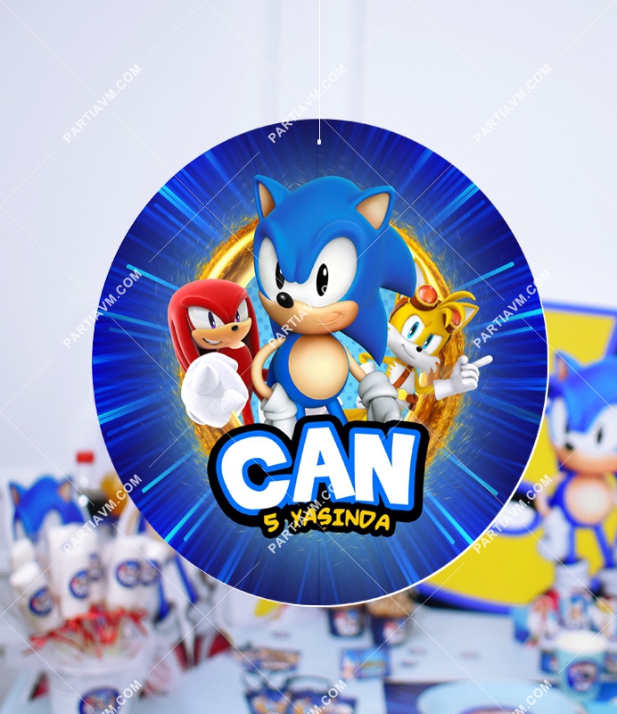 Sonic Doğum Günü Süsleri 20 cm Önlü Arkalı Baskı Kalın Karton Misinalı Asma Süs