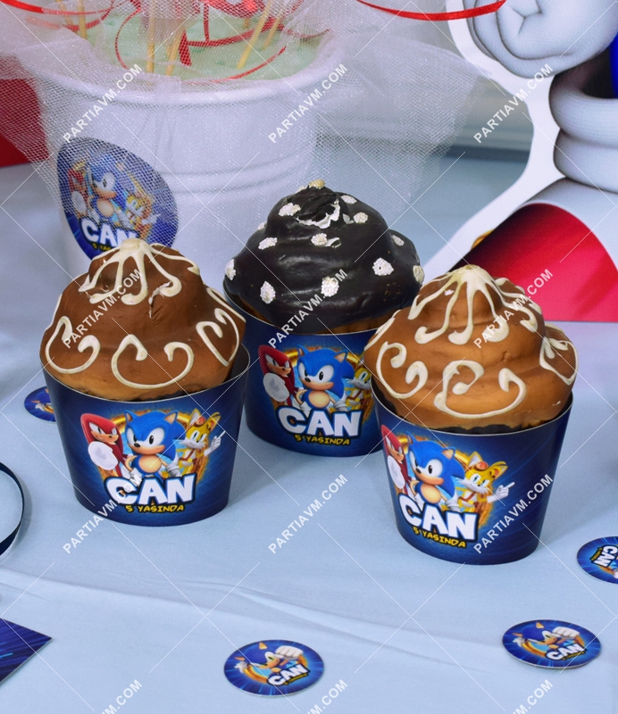 Sonic Doğum Günü Süsleri Cupcake Sargısı 10 Adet