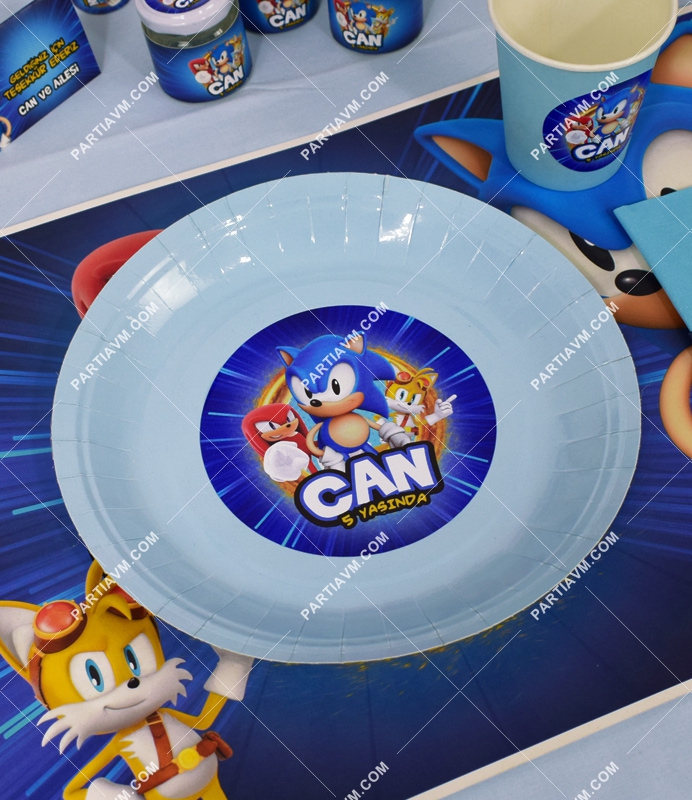 Sonic Doğum Günü Süsleri Etiketli Karton Tabak 5 Adet