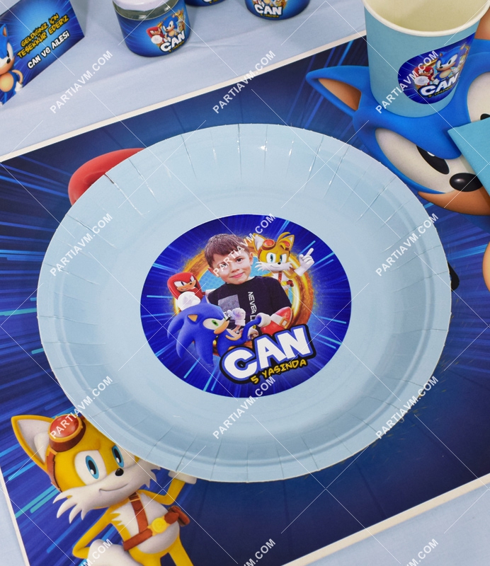 Sonic Doğum Günü Süsleri Etiketli Karton Tabak 5 Adet