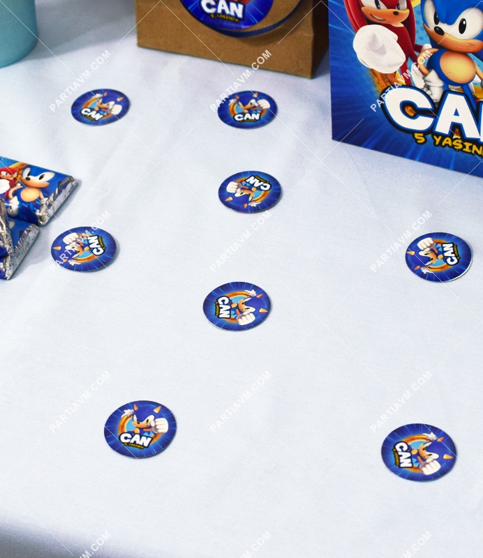 Sonic Doğum Günü Süsleri Karton Masaüstü Konfeti İsimli 3 cm Pakette 50 Adet