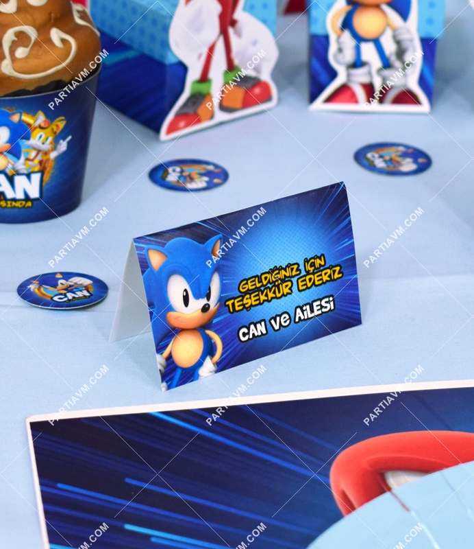 Sonic Doğum Günü Süsleri Karton Mini Teşekkür Kartı 8 Adet
