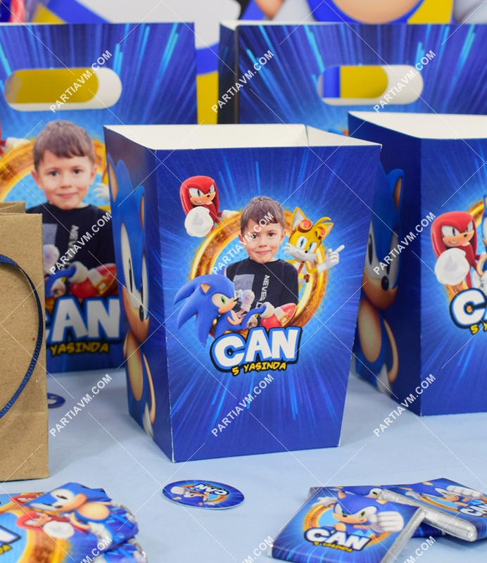 Sonic Doğum Günü Süsleri Popcorn Kutusu 5 Adet