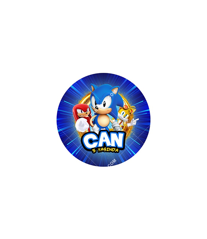 Sonic Doğum Günü Süsleri Yuvarlak Etiket 3,5cm 15 Adet