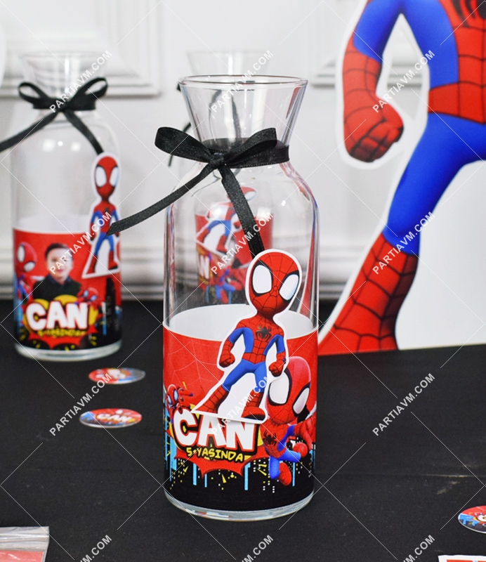 Spidey Örümcek Adam Doğum Günü Karaf Cam Bardak Etiketli 6 Adet