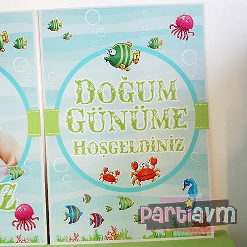 Su Dünyası Doğum Günü Süsleri 70x100 cm Katlanmaz Pano Afiş Büyük Boy