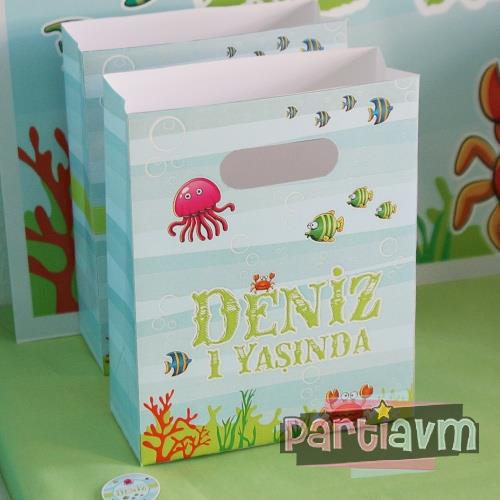 Su Dünyası Doğum Günü Süsleri Hediye Çantası Özel Tasarım 13 X 16 cm 5 Adet