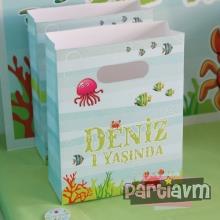 Partiavm Su Dünyası Doğum Günü Süsleri Hediye Çantası Özel Tasarım 13 X 16 cm 5 Adet