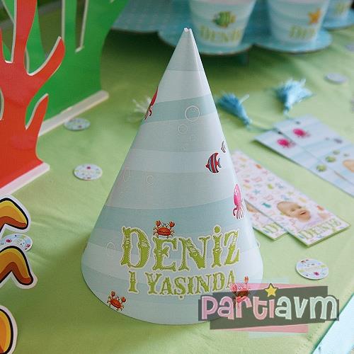 Su Dünyası Doğum Günü Süsleri Parti Şapkası 5 Adet