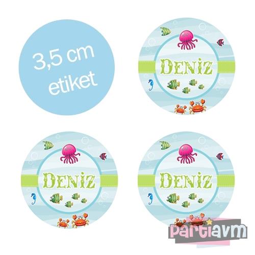 Su Dünyası Doğum Günü Süsleri Yuvarlak Etiket 3,5cm 15 Adet