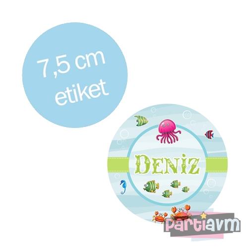 Su Dünyası Doğum Günü Süsleri Yuvarlak Etiket 7,5cm 10 Adet