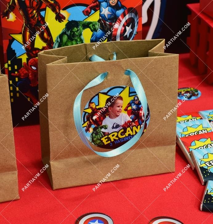 Süper Kahramanlar Doğum Günü Hediye Çantası Etiketli Kurdeleli 10 X 10 cm 5 Adet