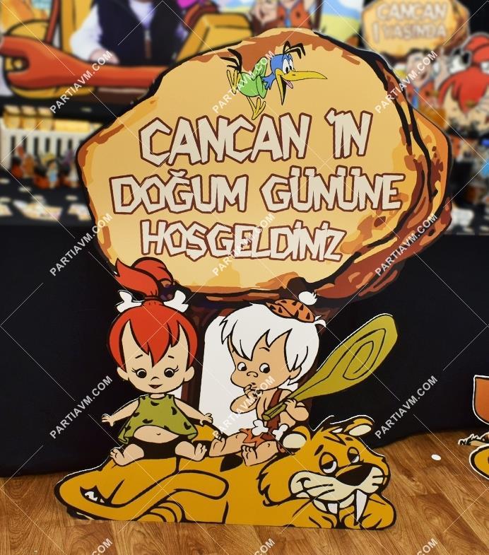 Taş Devri Doğum Günü 120 cm İsimli Dekor Pano