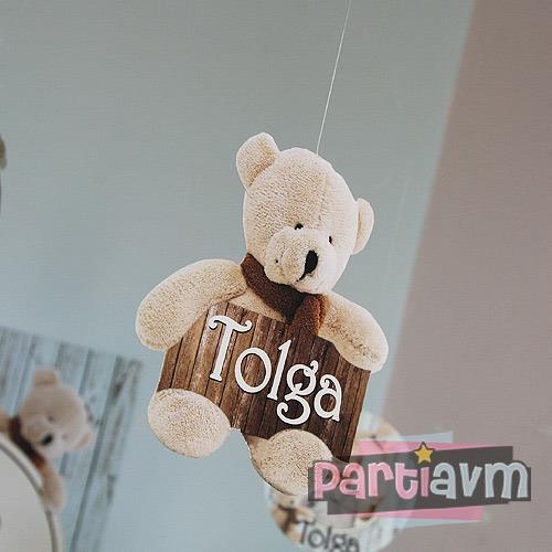 Teddy Bear Doğum Günü Süsleri 20 cm Önlü Arkalı Baskı Kalın Karton Misinalı Asma Süs